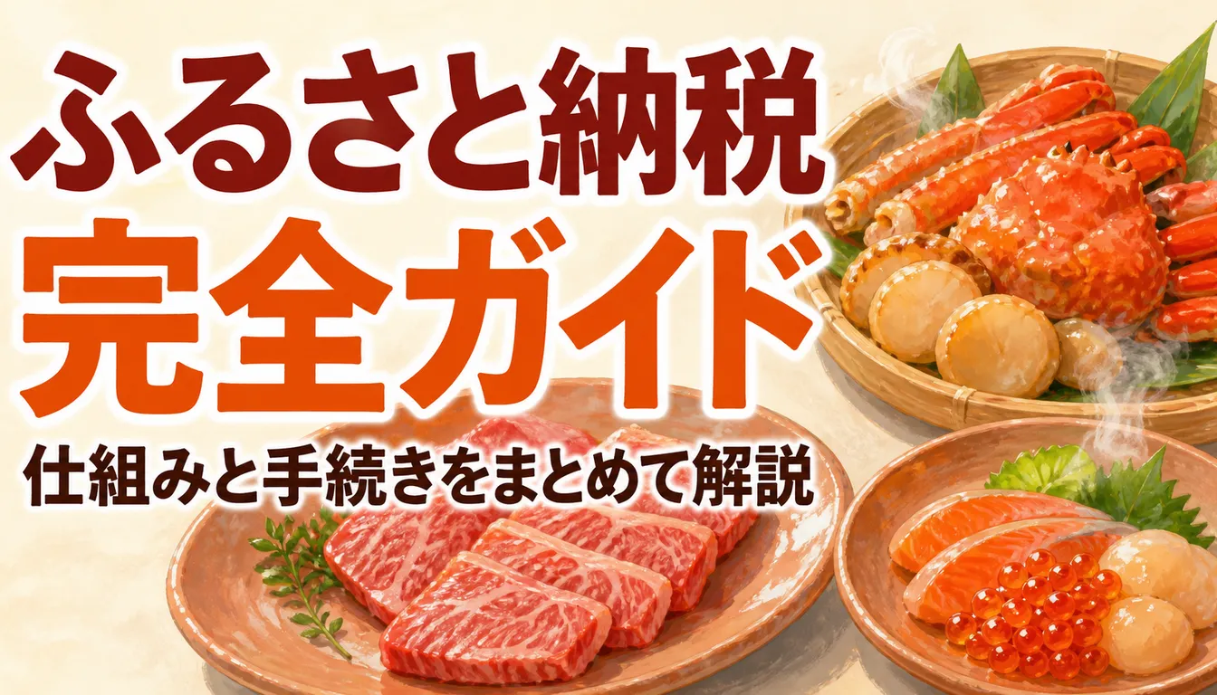 返礼品の詰め合わせ箱と書類が並ぶふるさと納税のイメージ