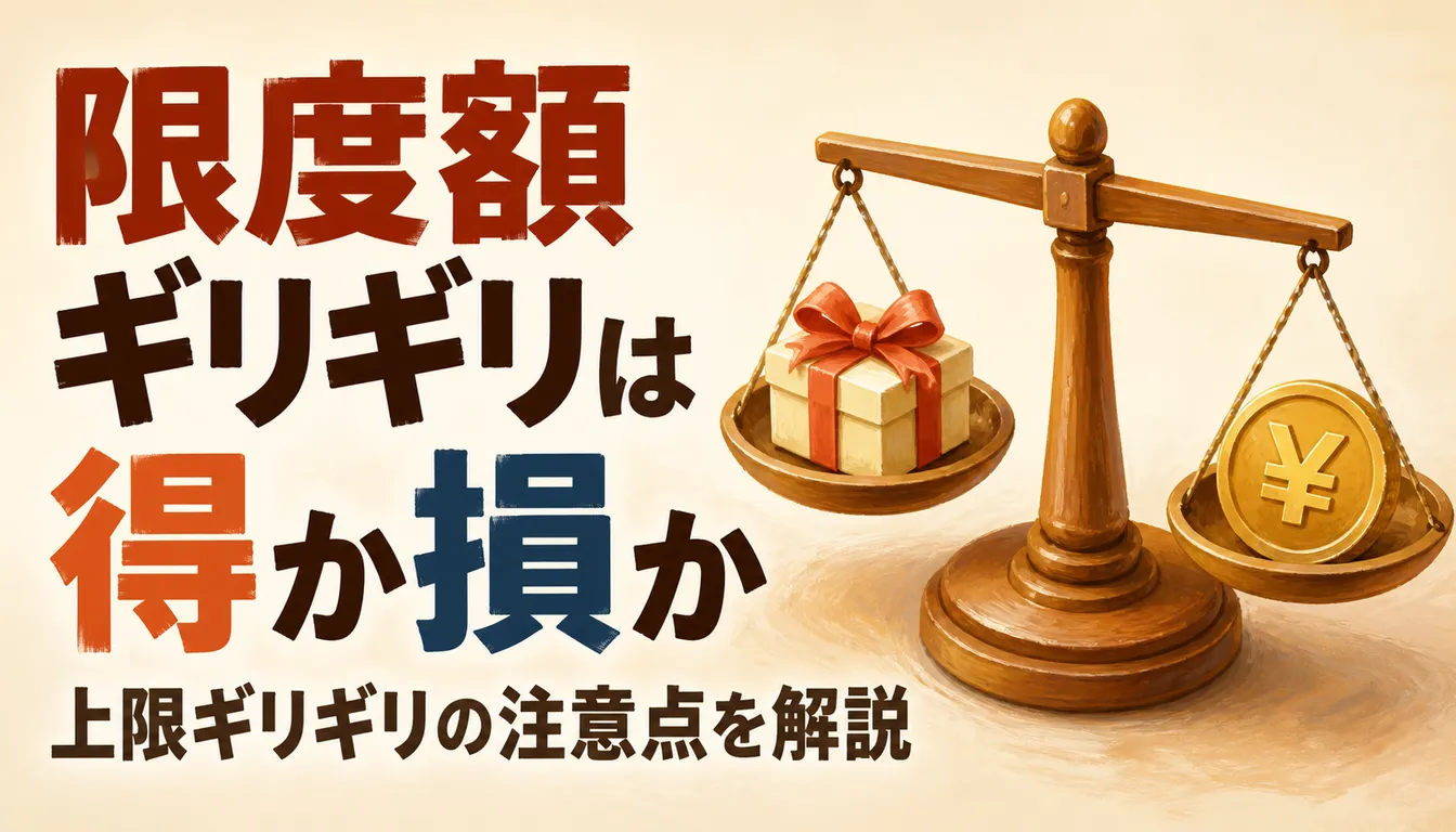 贈答箱と硬貨を載せた木製の天秤