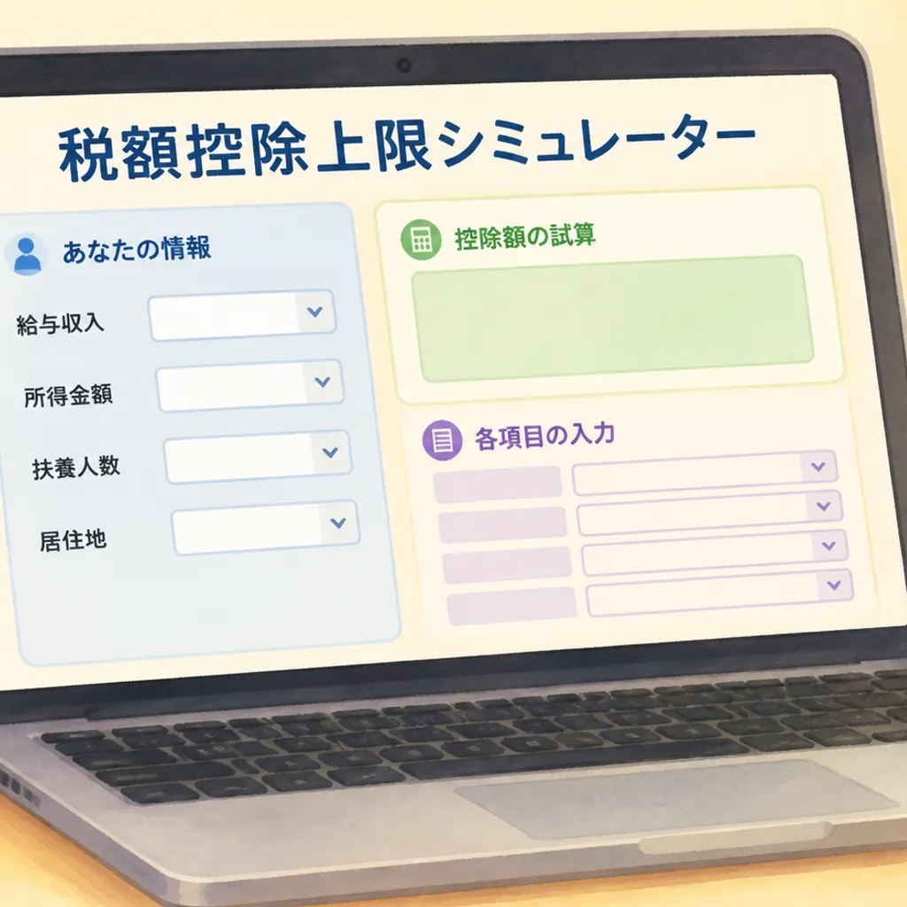 限度額シミュレーターの入力画面を映したノートパソコン
