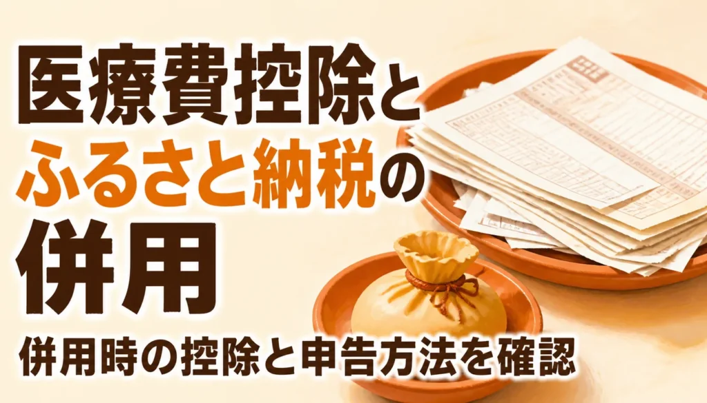 確定申告書と医療費の領収書の束が並んだ様子