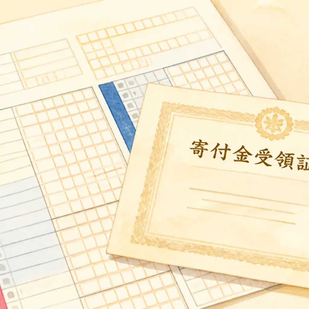 確定申告書と寄付金受領証明書を並べた様子