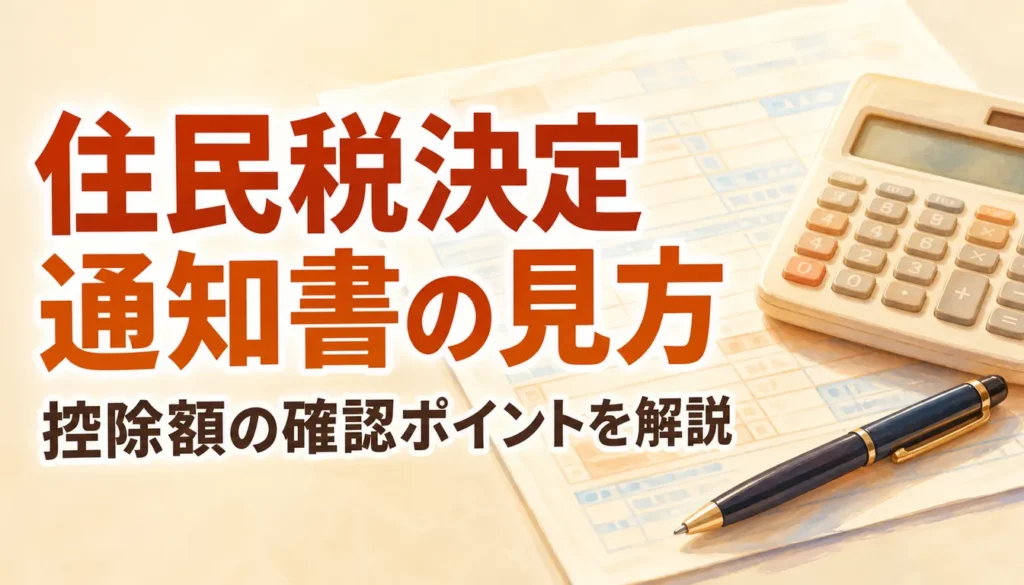 住民税決定通知書と電卓を使って控除額を確認する様子