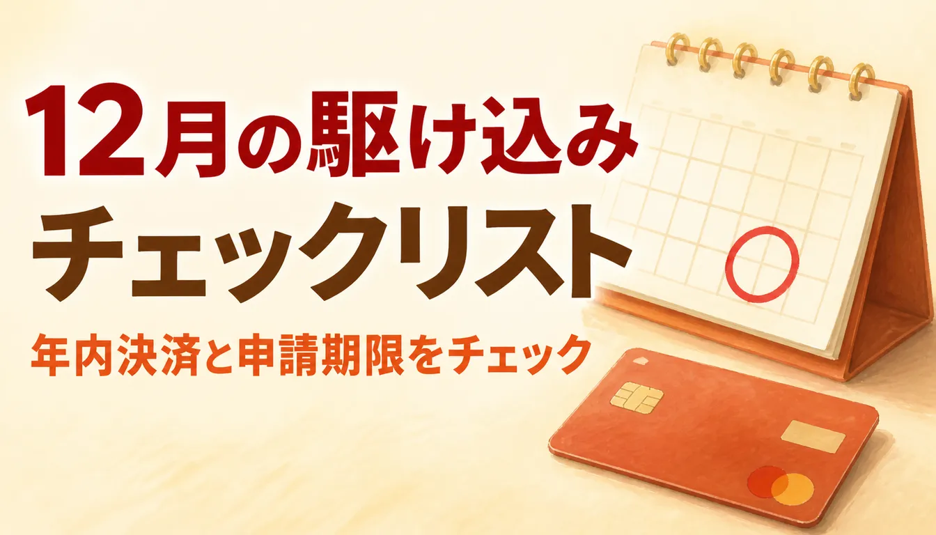 年末の日付に印がついた12月のカレンダーとクレジットカード