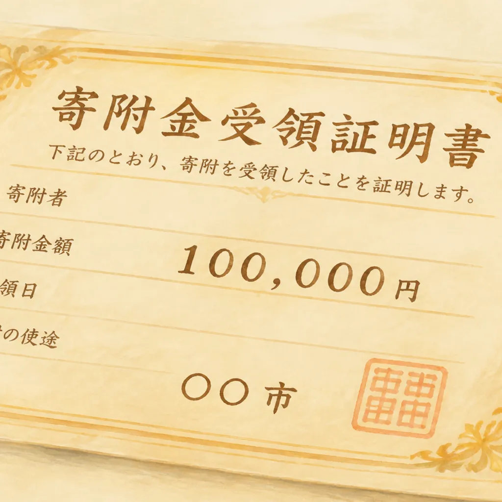 自治体から届いた寄付金受領証明書の書面