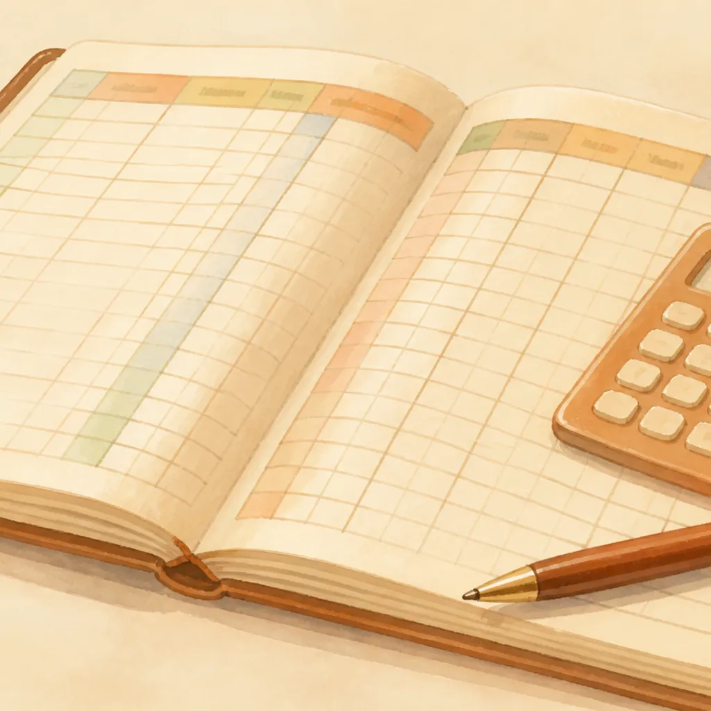 控除額を書き出した家計ノートと電卓