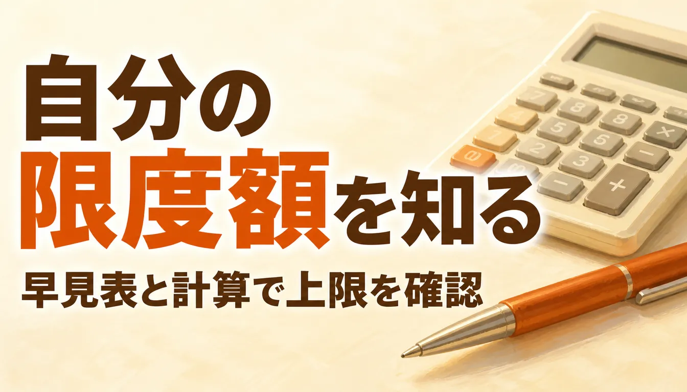 源泉徴収票と電卓を並べて限度額を確認する様子