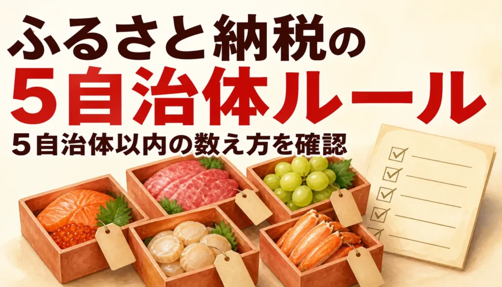 番号札の付いた5つの返礼品の箱とチェックリスト