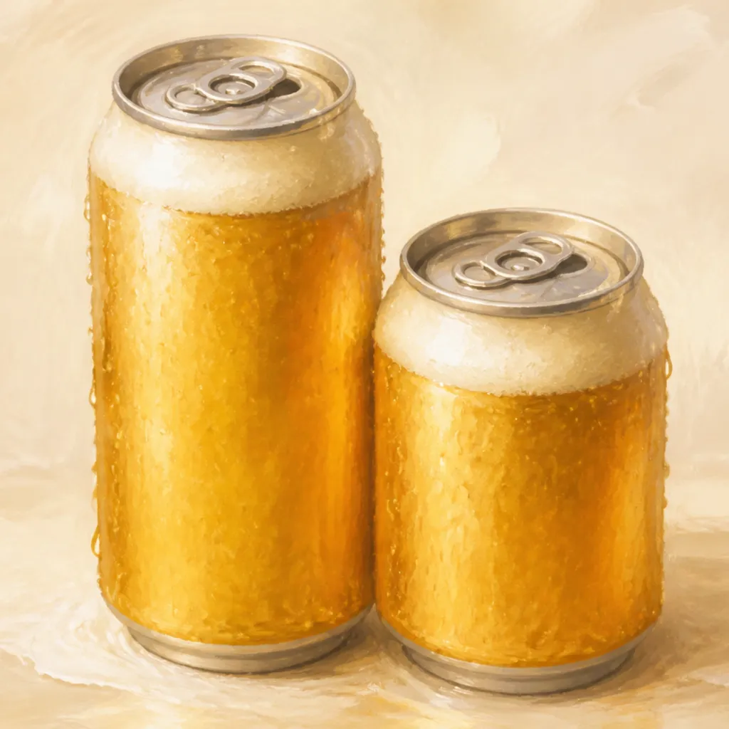 350mlと500mlの缶ビールを並べた様子
