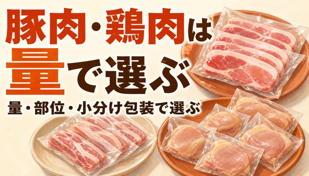 小分け真空パックに入った冷凍の豚肉と鶏肉