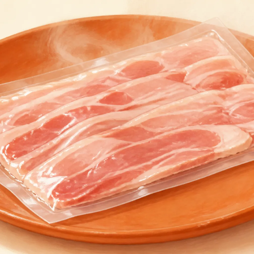 薄く平らな小分け真空パックの豚肉
