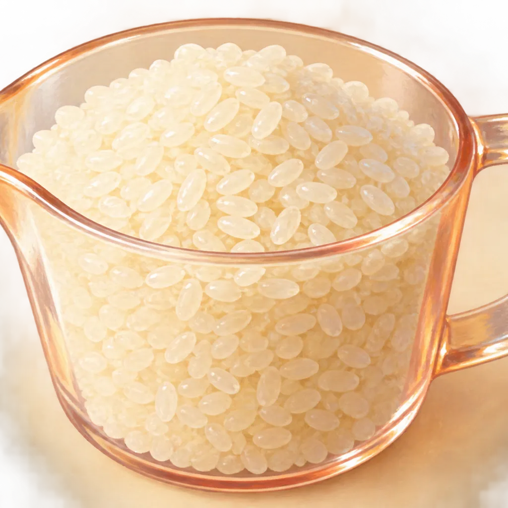 白米をすりきりで量った計量カップ