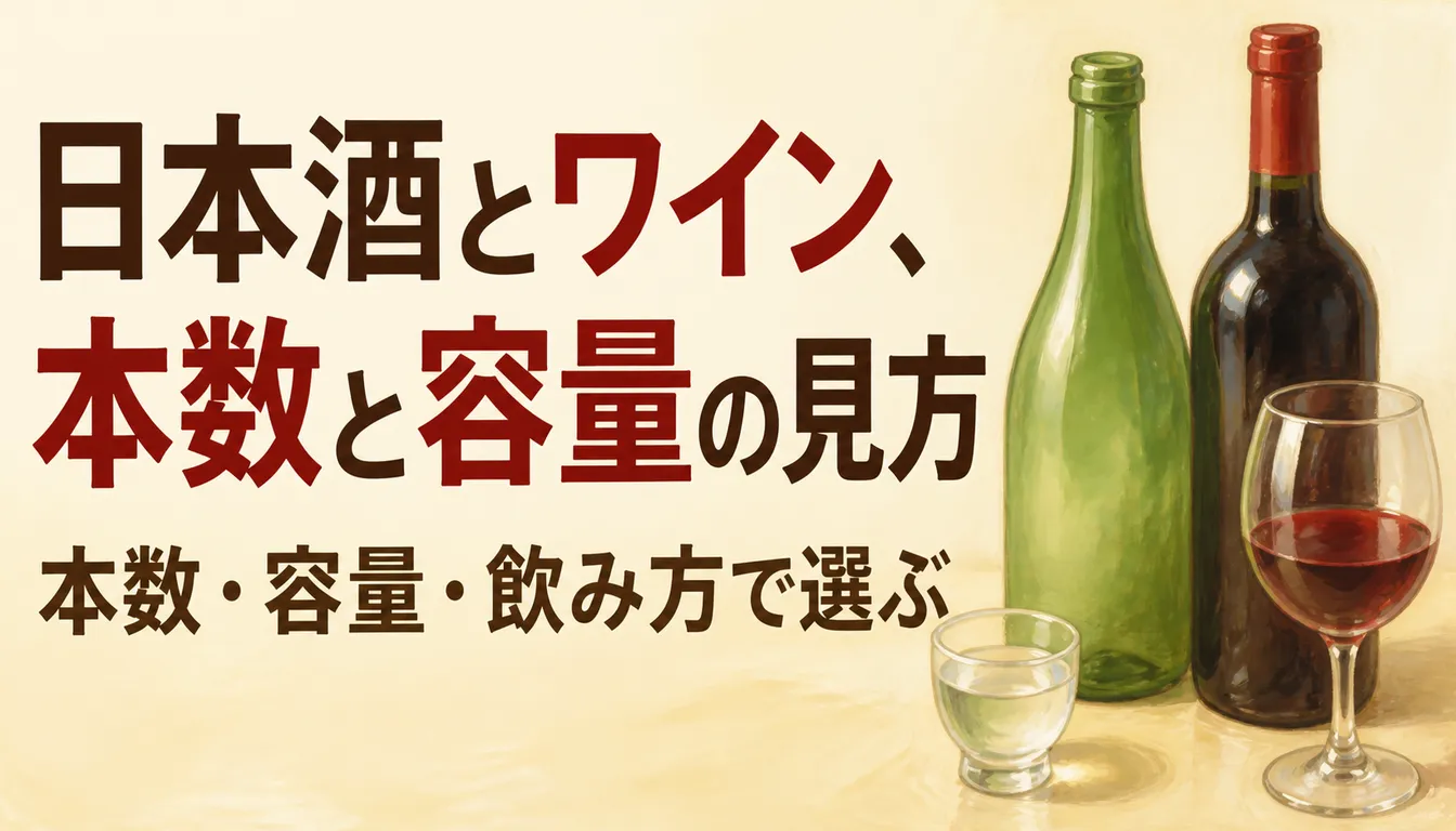 日本酒の瓶とワインボトルを並べたイメージ