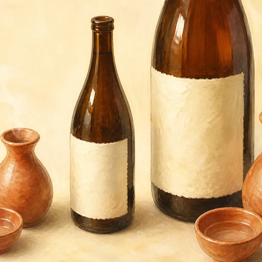 四合瓶と一升瓶を並べた日本酒の容量比較