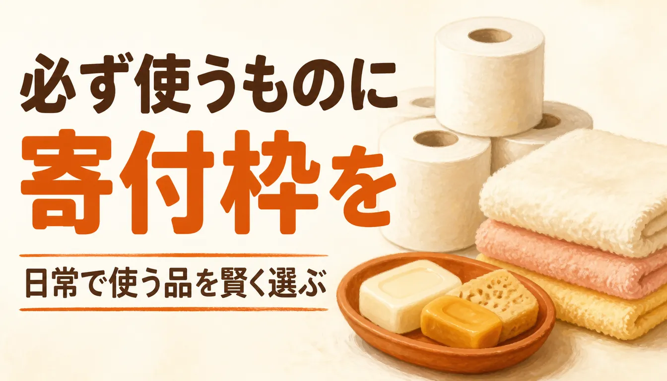 トイレットペーパーやタオルなど生活必需品を積み重ねた様子