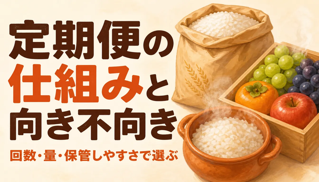 米袋と果物の箱が積まれた宅配便の荷物